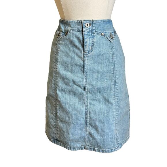 DKNY Y2K Denim Mini Jean Skirt with Double‎ Side Slits Womens Size 11 - Picture 1 of 12